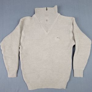 Gilberto Sweater Mens Large Beige Merino Wool Ribbed Flawed